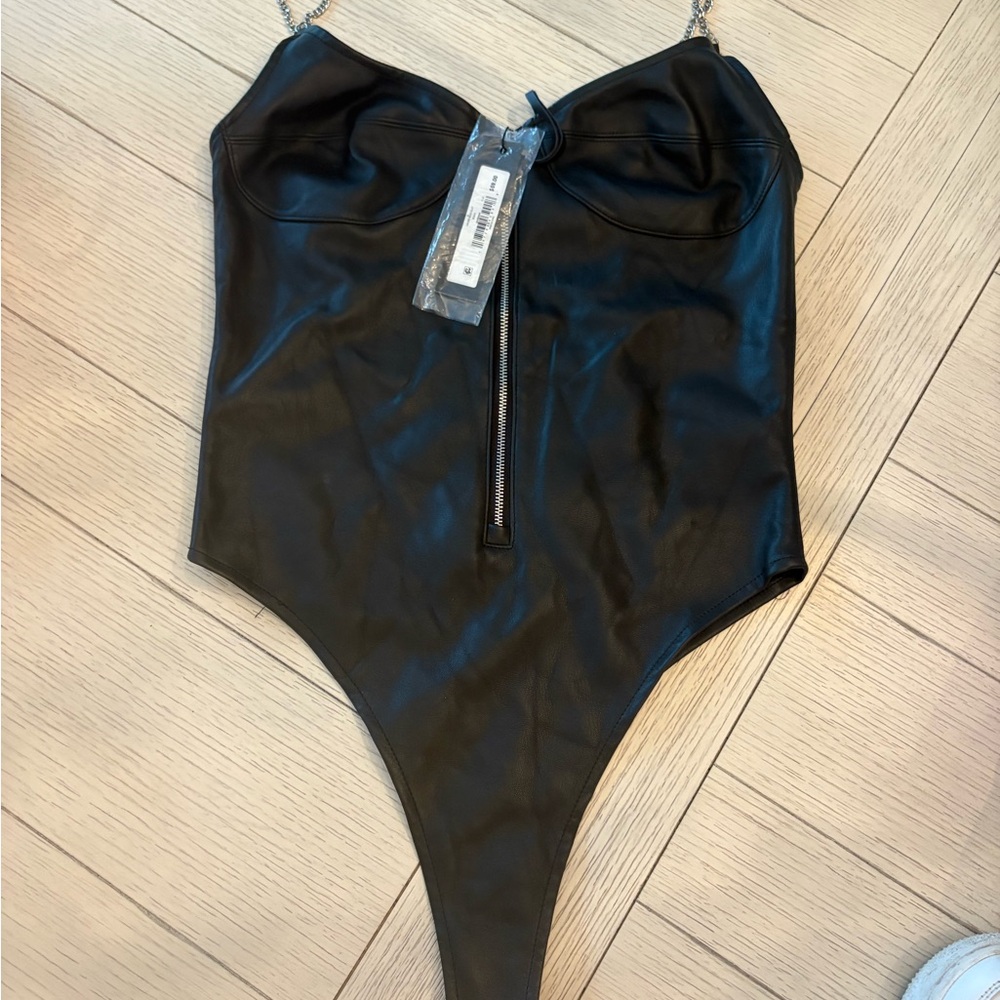 Black Faux Leather Bodysuit